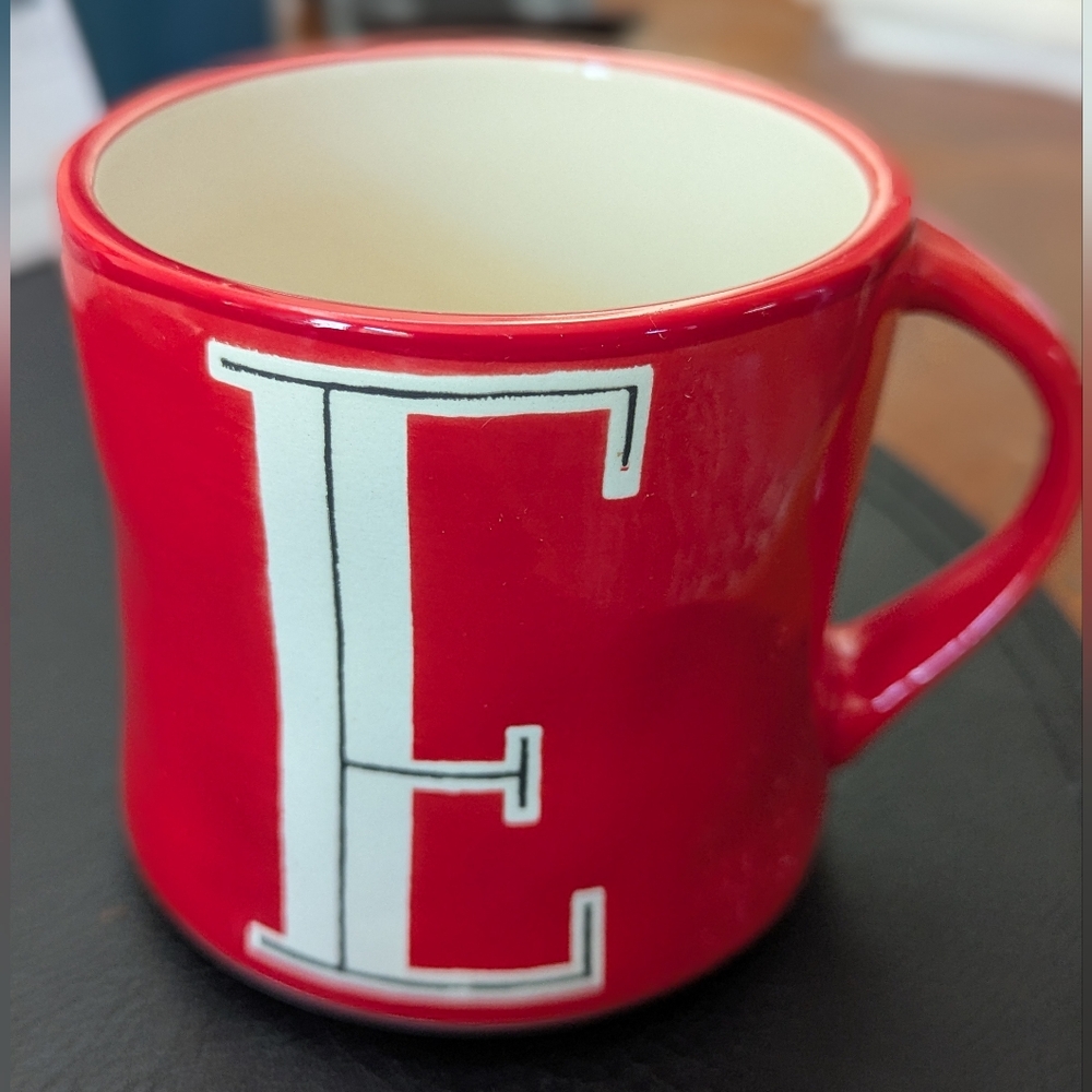 Anthropologie Hand Painted Red Initial E Mug